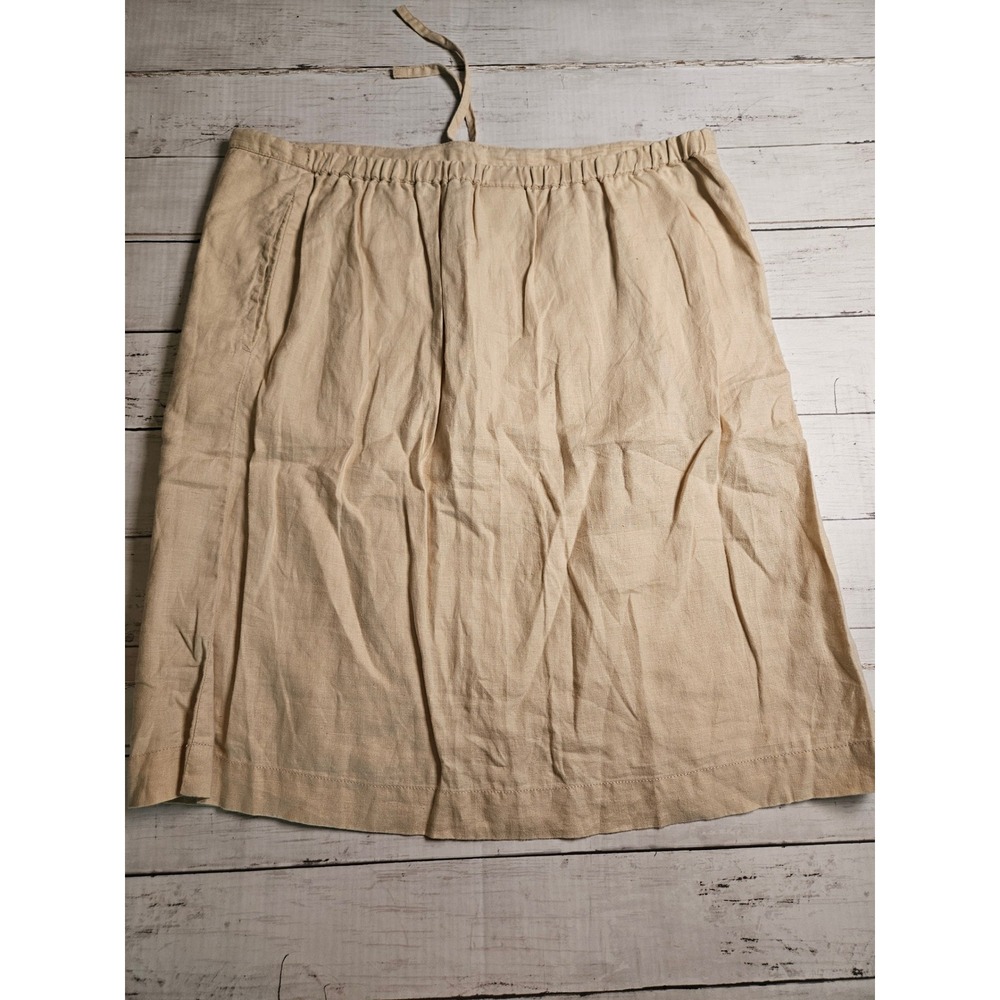 Laura Ashley Tan Beige 100% Linen Midi Skirt Size 10 Drawstring Pockets - Picture 4 of 7